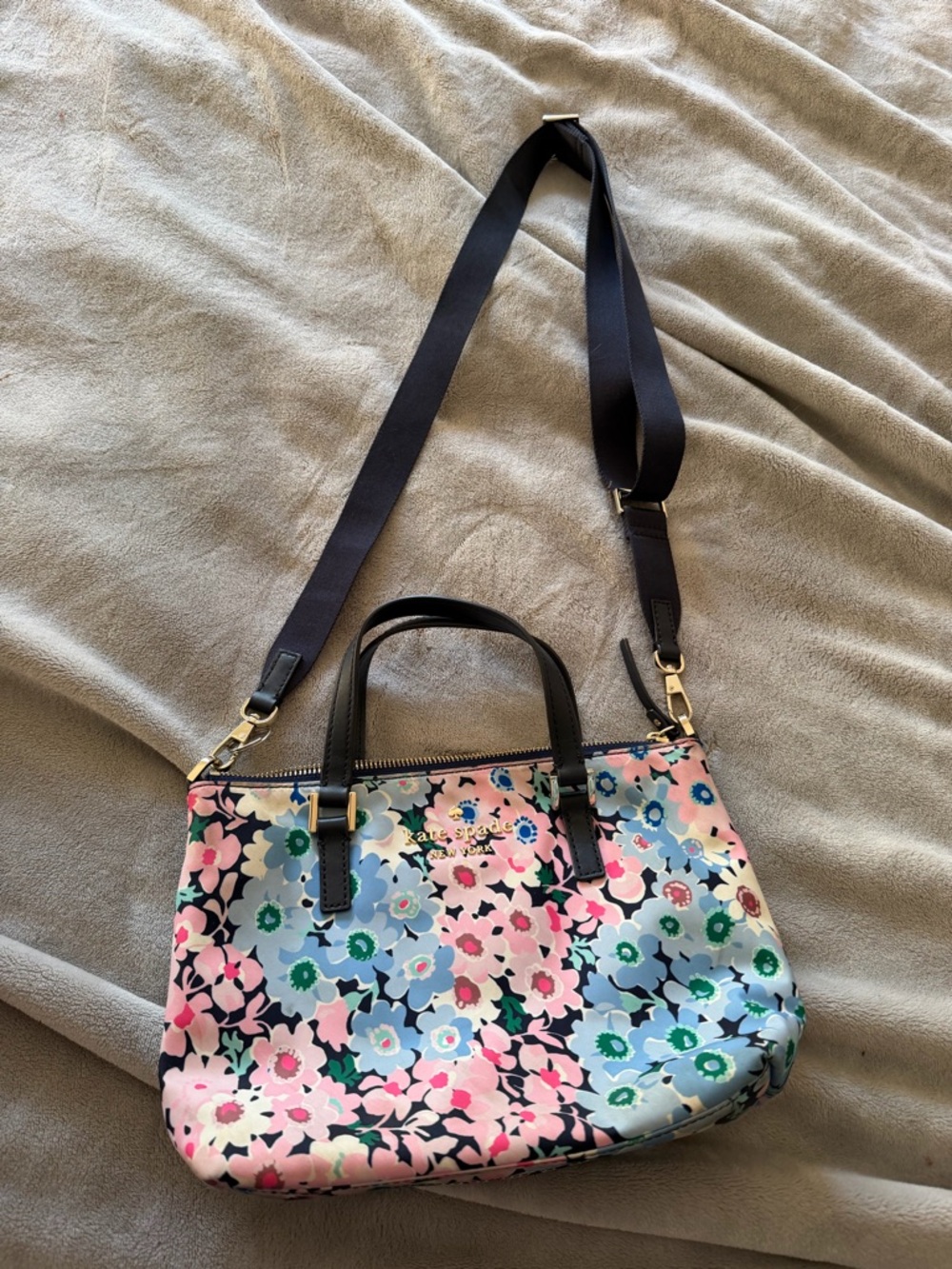 kate spade Pink & Blue Floral Shoulder Bag with Black Trim